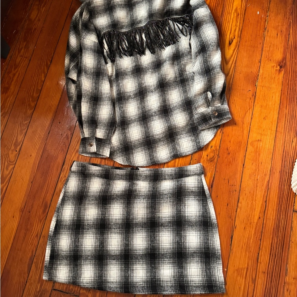 Fashion Nova Black and White Plaid Skirt Set country fields skirt set XL